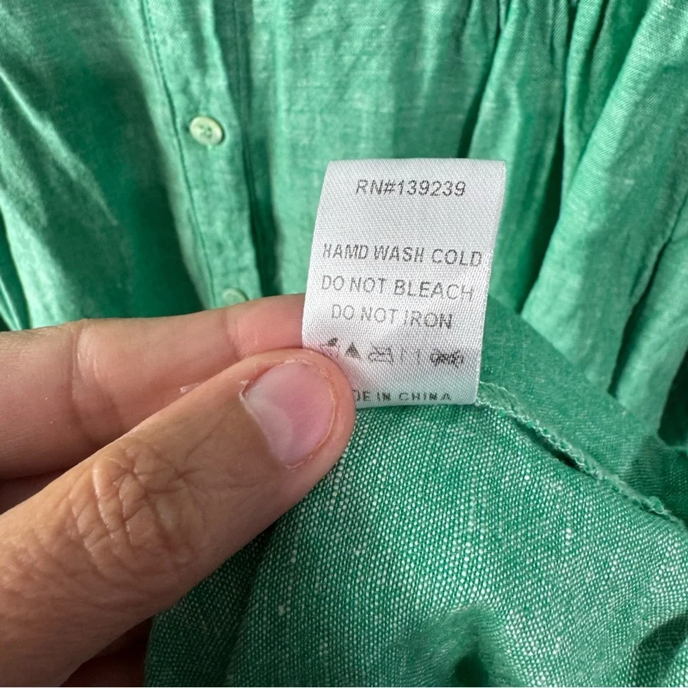Pomander Place Green Button-Up Shirt line cotton medium Lagenlook - Picture 7 of 7